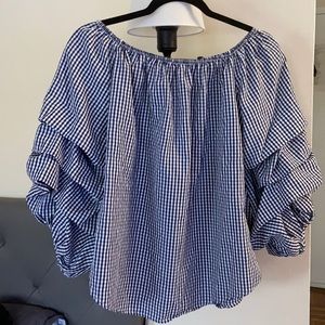 Off shoulder checker pattern top